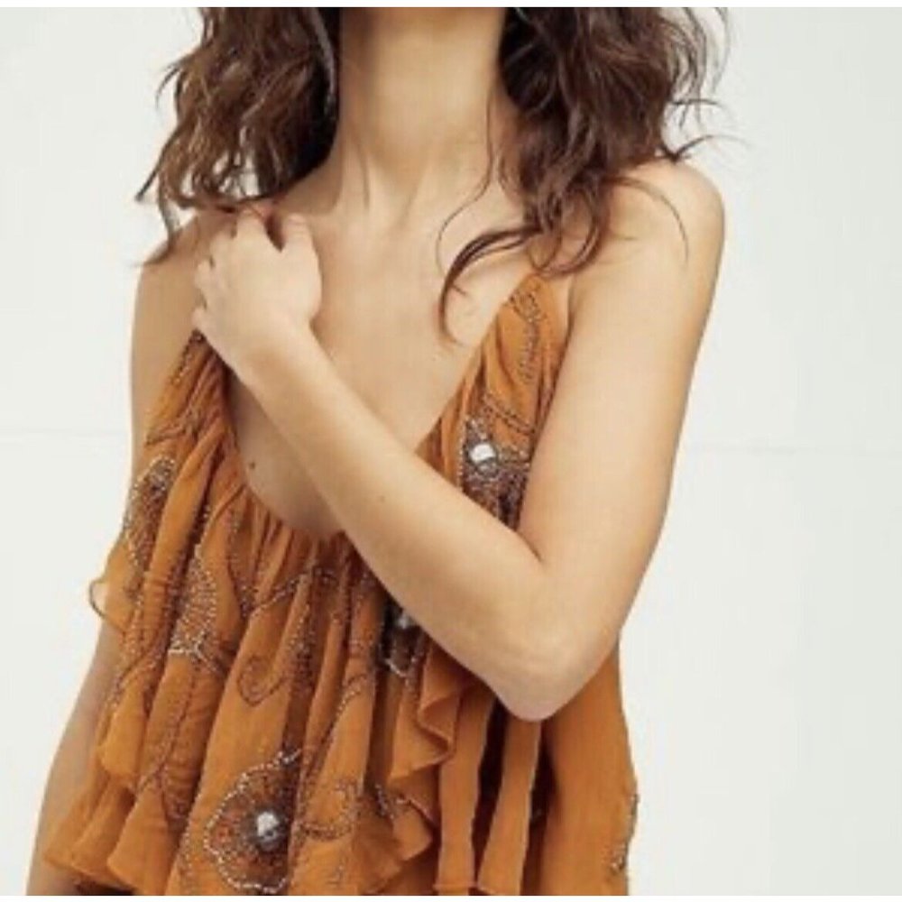 Free People Rust Orange Ruffled Lace-Back Cami - Picture 4 of 7